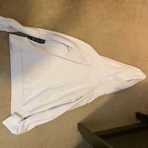 white, large sweatshirt.